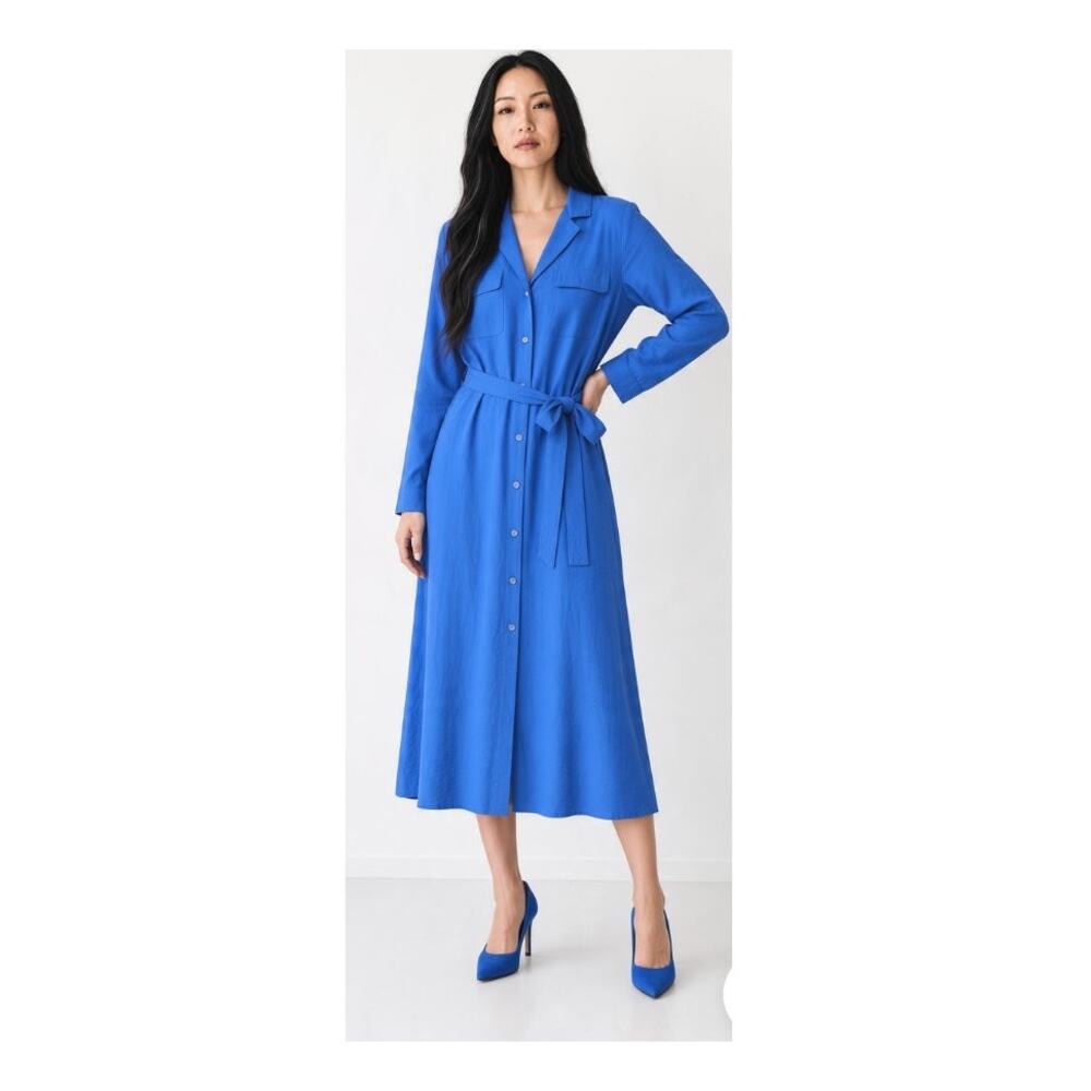Primark Cobalt Blue Long Sleeve Belted Button Front Dress 8